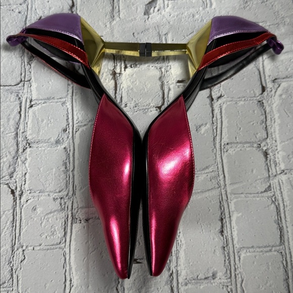 Le Clique Kat Maconie Pink Metallic Flared Tapered Stiletto Heels Pumps sz 9 US - Picture 5 of 16